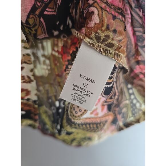 Dressbarn Multicolor Paisley Ruffle Grunge 3/4 Sleeve Top Womans Plus Size 1X - Picture 5 of 5